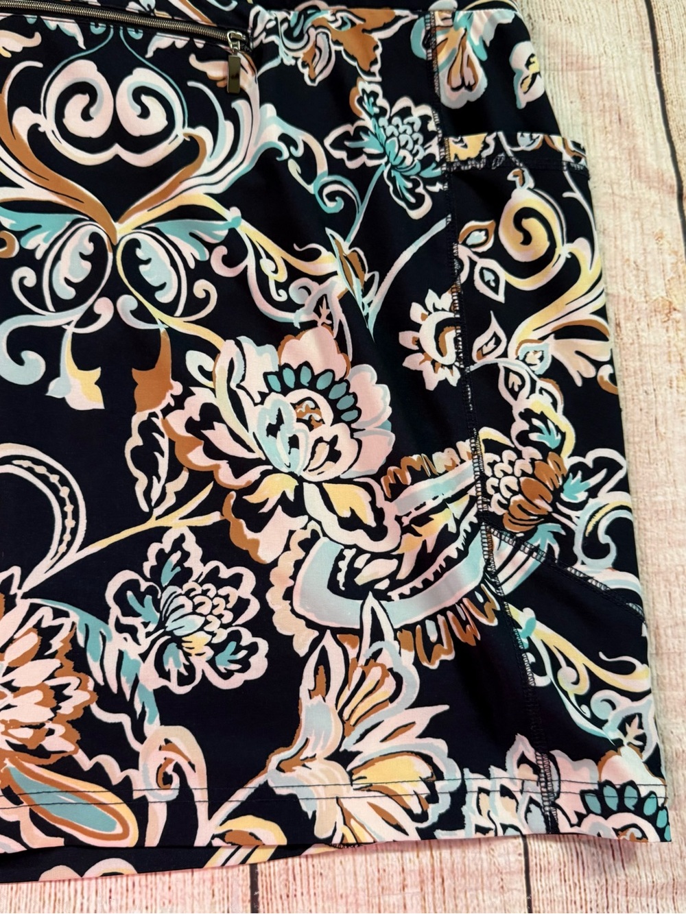 Chico’s A Line Skort Skirt Shorts Dark Blue White Paisley Print Size 16 - Picture 12 of 14
